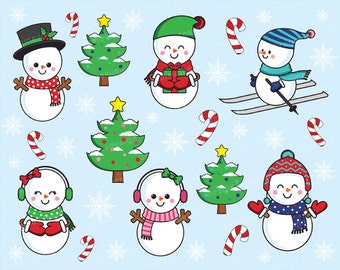 Cute Christmas Snowman, Vector, DIY, Graphics, Christmas Tree, Accessories, Winter Clipart, Party, Gift, Kawaii, Commercial Use (Printable)