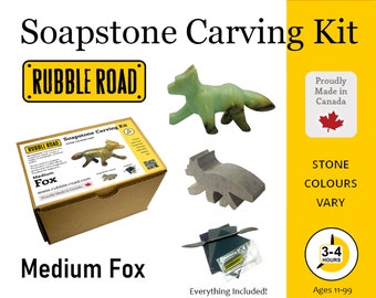 Fox Soapstone Carving Kit - MEDIUM- Kids and Adult Craft Kit - Carving Activity Arts and Crafts DIY