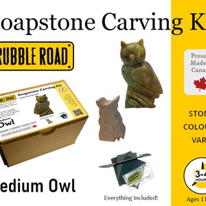 Owl Soapstone Carving Kit -Medium- Kids and Adult Craft Kit - Carving Activity Arts and Crafts DIY