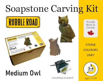 Owl Soapstone Carving Kit -Medium- Kids and Adult Craft Kit - Carving Activity Arts and Crafts DIY