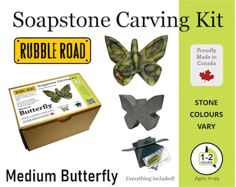 Butterfly Soapstone Carving Kit - Medium- Kids and Adult Craft Kit - Carving Activity Arts and Crafts DIY