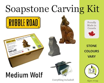 Wolf Soapstone Carving Kit - MEDIUM- Kids and Adult Craft Kit - Carving Activity Arts and Crafts DIY