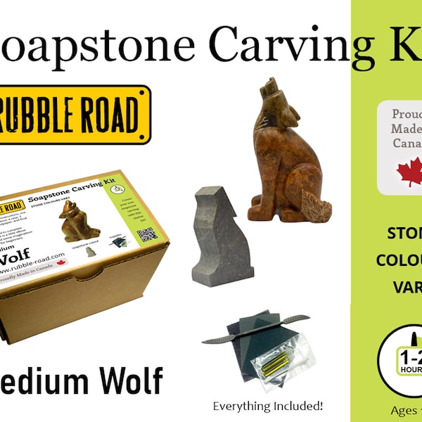 Wolf Soapstone Carving Kit - MEDIUM- Kids and Adult Craft Kit - Carving Activity Arts and Crafts DIY