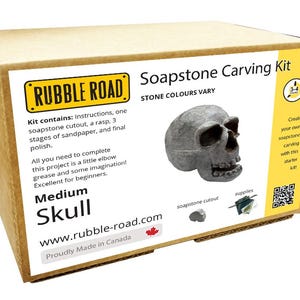 NUEVO - Kit para tallar esteatita con forma de calavera: Manualidad mediana para hacer tú mismo - Hecho en Canadá