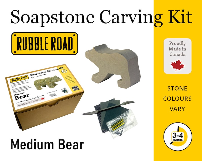 Bear Soapstone Carving Kit MEDIUM Kids Craft Kit Carving Etsy Canada