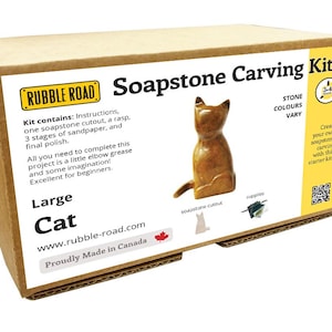 Cat Soapstone Carving Kit - Stone Carving DIY- Kids Crafting Kit- LARGE