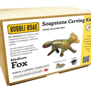 Fox Soapstone Carving Kit - MEDIUM- Kids and Adult Craft Kit - Carving Activity Arts and Crafts DIY