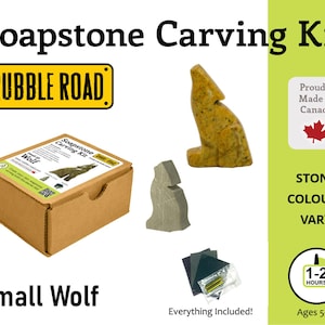 Wolf Soapstone Carving Kit - SMALL- Kids and Adult Craft Kit - Carving Activity Arts and Crafts DIY