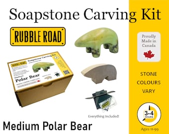 Polar Bear Soapstone Carving Kit - Medium- Kids and Adult Craft Kit - Carving Activity Arts and Crafts DIY