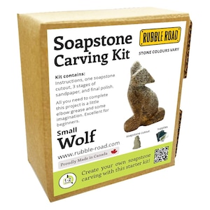 Wolf Soapstone Carving Kit - SMALL- Kids and Adult Craft Kit - Carving Activity Arts and Crafts DIY