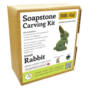 Rabbit Soapstone Carving Kit - SMALL- Kids and Adult Craft Kit - Carving Activity Arts and Crafts DIY