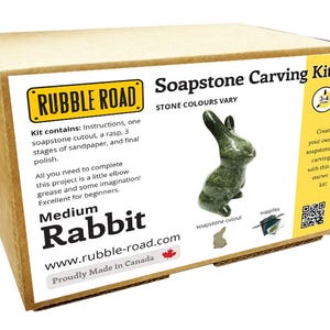 Rabbit Soapstone Carving Kit - Medium- Kids and Adult Craft Kit - Carving Activity Arts and Crafts DIY
