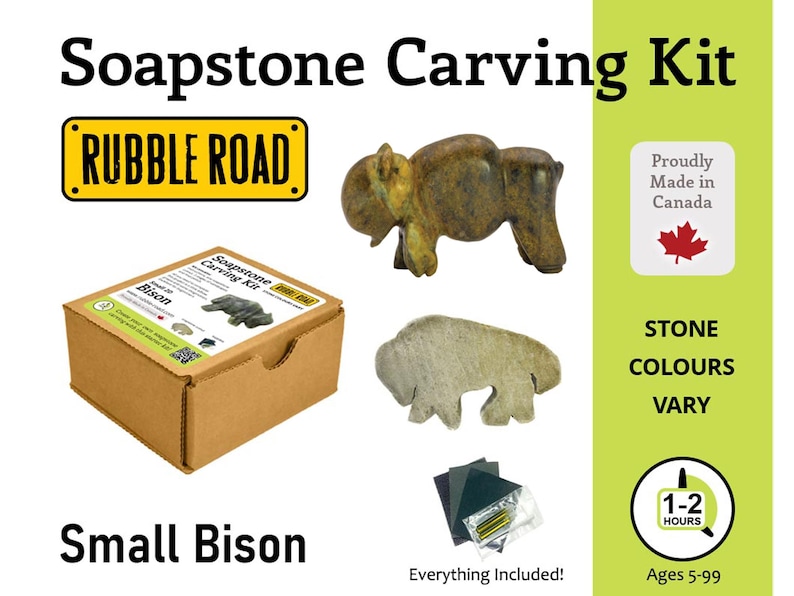 Bison Sculpture Soapstone Kit Small Kids and Adult Craft Kit Carving Activity Arts and Crafts DIY image 1