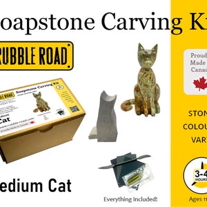 Cat Soapstone Carving Kit - Medium- Kids and Adult Craft Kit - Carving Activity Arts and Crafts DIY