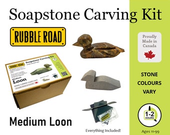 Loon Soapstone Carving Kit -Stone Carving DIY- Kids and Adult Crafting Kit- Animal Shape  Medium