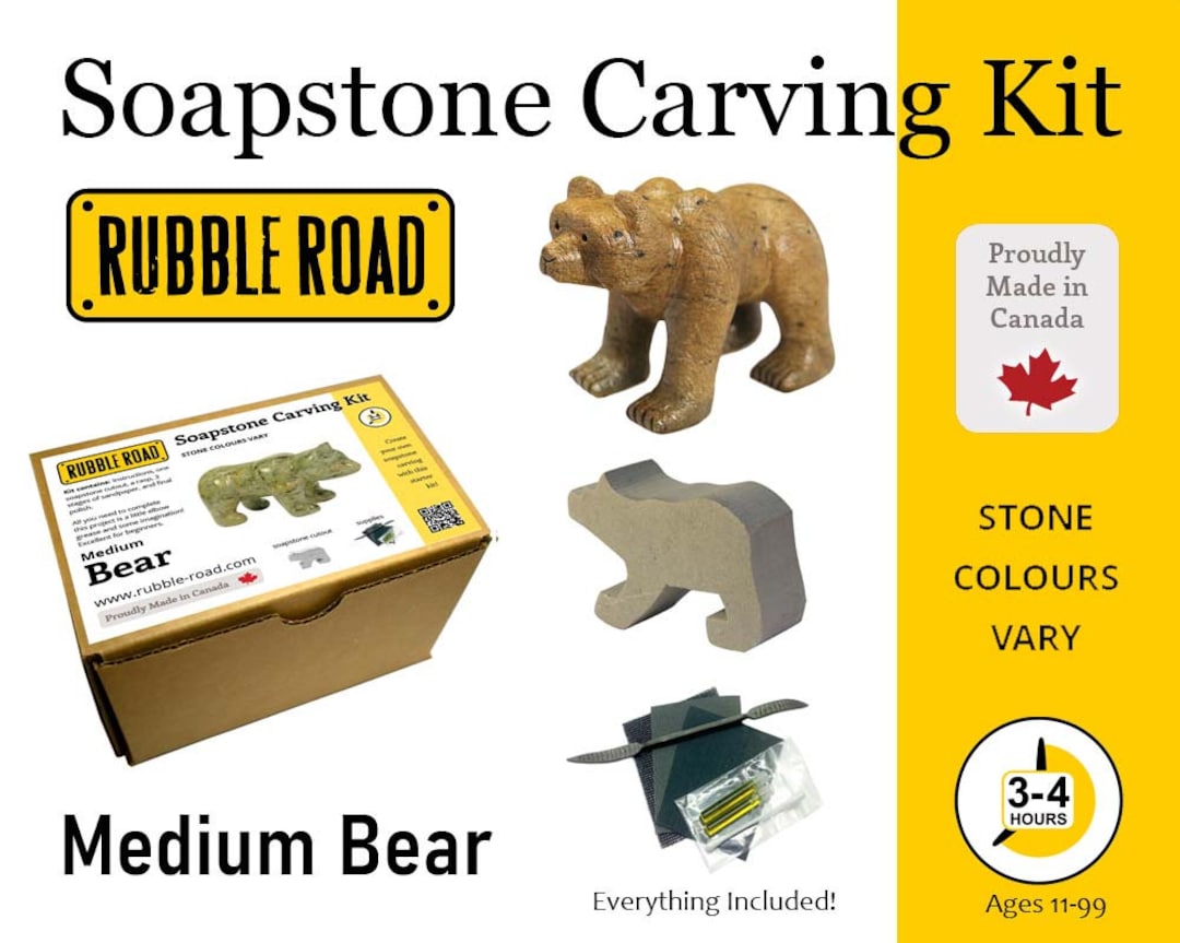 Bear Soapstone Carving Kit MEDIUM Kids and Adult Craft Kit Etsy Canada