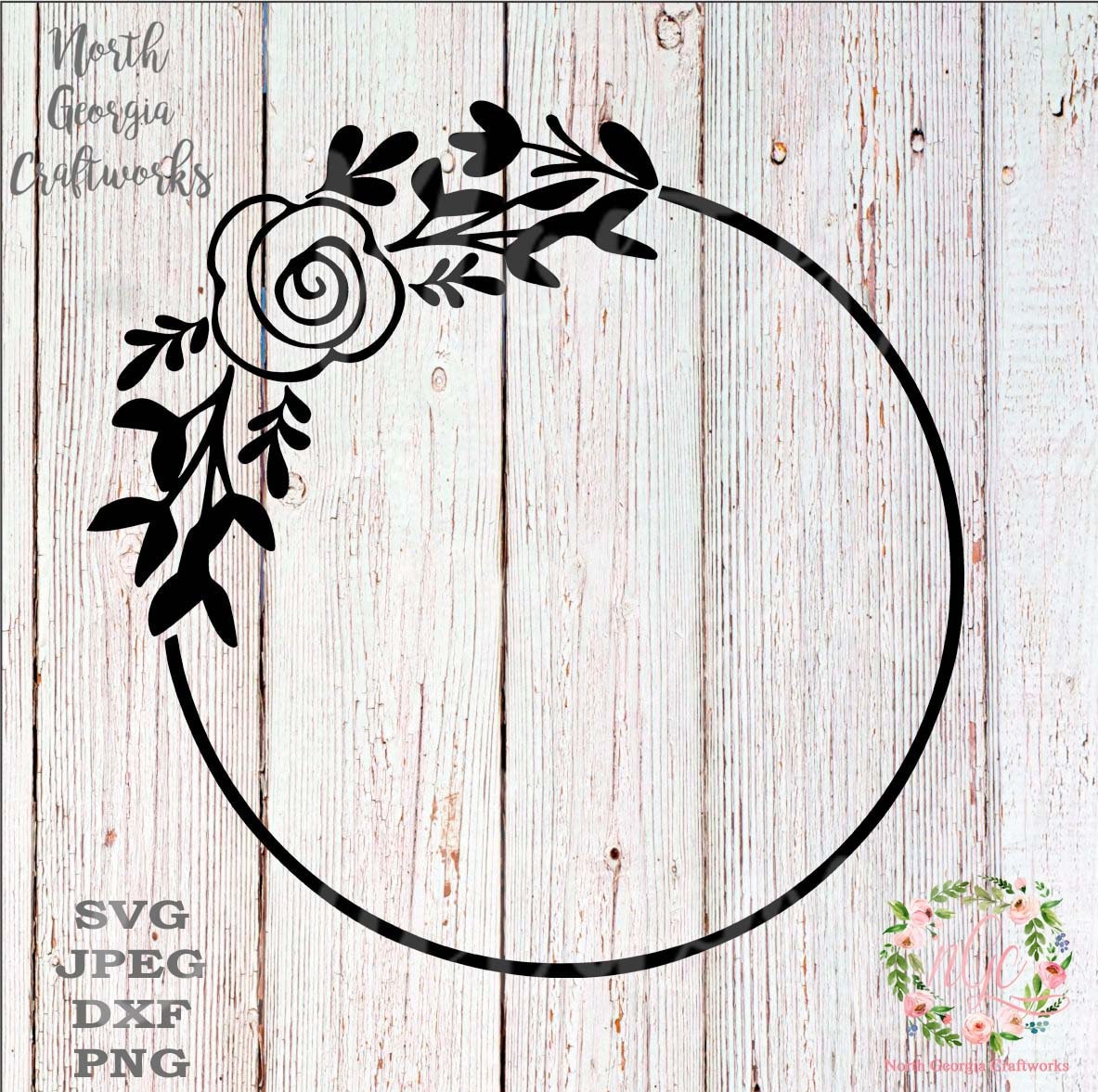 Rose, Flower Circle Monogram Frames - SVG, DXF, EPS and PNG - Cutting Files  By ESI Designs