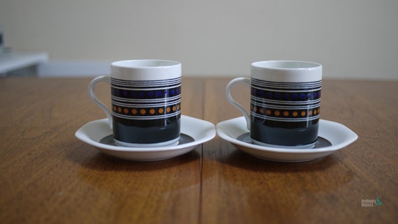Vintage Tea Cup And Saucer Set - Ceramic - Gray from Apollo Box