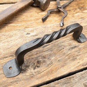 Hand Forged Door Pull | Blacksmith Made Rope Twisted Iron Handle | Rustic Iron Hardware for Farmhouse Wall Decor