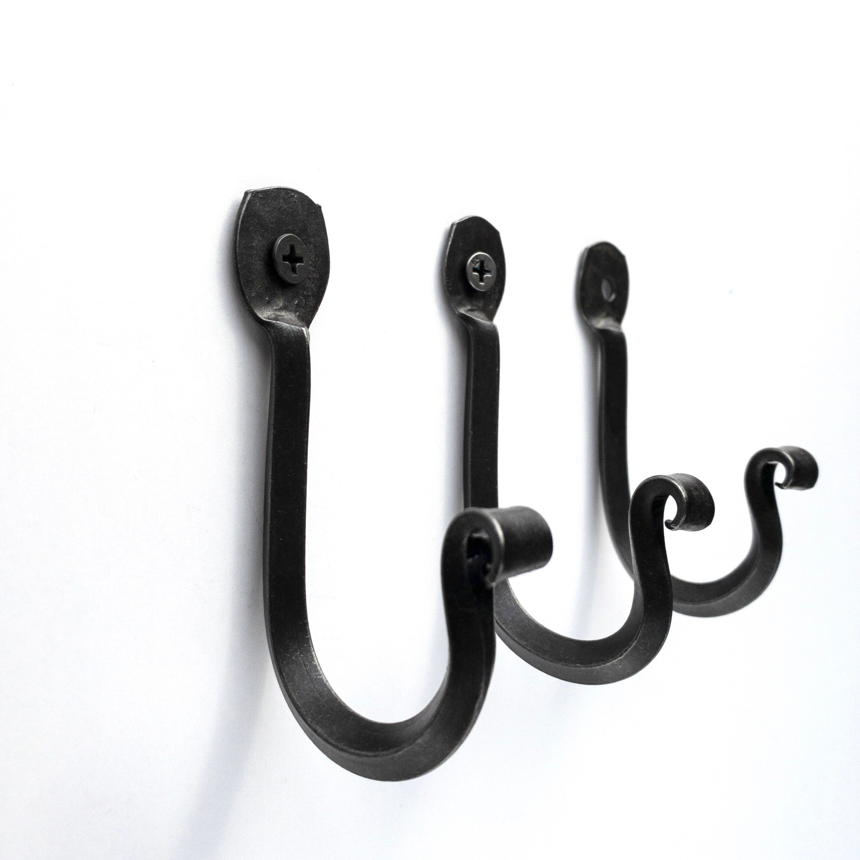 Set of 3 Hand Wall Hooks Blacksmith Made Curled Iron Etsy