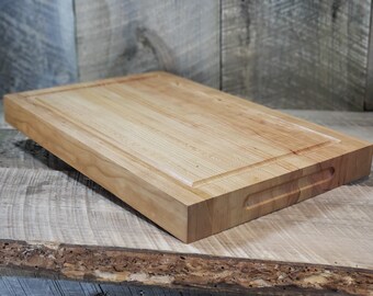 Cherry Carving Board, Canadian Butcher Block, Large Wood Cutting Board, Huge Chopping Board, Juice Groove, Routed Handles, Rubber Feet