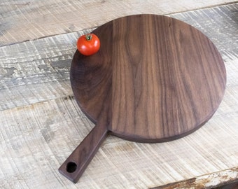 Walnut Paddle Cheese Board, Round Charcuterie Platter, Pizza Serving Tray, Side cutting board, Canadian made, Thank You Gift