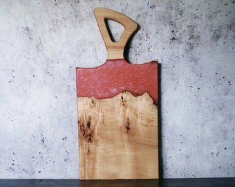 Mappa Burl Wood Epoxy Charcuterie Board With Handles, Large Wood Epoxy Resin Serving Tray, Christmas Gift, Hostess Gift