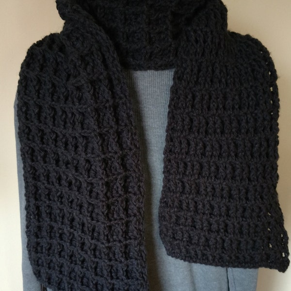 New Item! Scarf Sale! Black Extra Wide Scarf, Fall/Winter Scarf Sale! Perfect Man Gift, Handmade Waffle Scarf, Country Goods