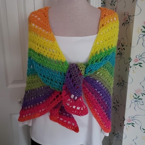 Handmade Crocheted Rainbow Triangle Shawl, Airy Scarf