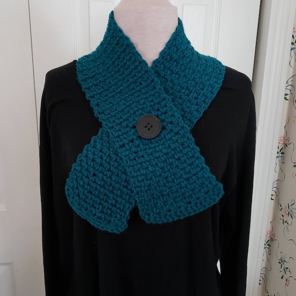 New Item! Teal Neck Warmer/Scarf, Fall/Winter Gift, Handmade Crochet Scarf, Button Neck Warmer Scarf, Acrylic Yarn, Country Goods