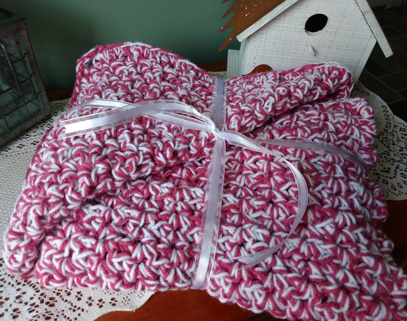 New Item Lapghan, Lap Blanket, Infant Afghan, Handmade Crocheted Baby Blanket, Stroller Blanket, Rose and White Baby Blanket, Country Goods image 4