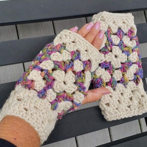 New Item! Fingerless Granny Square Gloves! Fall Glove Sale! Women/Ladies Handmade Wrist Warmers, Granny Square Mitts Gift Sale! Best Seller!