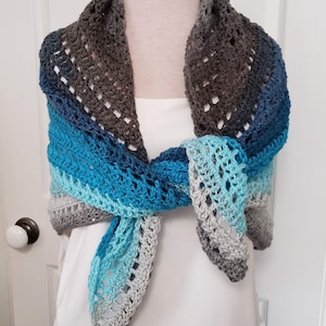 New Item!  Summer Gift! Triangle Shawl Scarf Sale,  Blues/Grays Spirit Wrap, Beach Airy Cover up Scarf, Prayer Shawl, Shoulder Wrap Sale