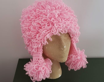 New Item! Pink Poodle Hat, Handmade Poodle Hat, Soft Pink Funky Hat, Handmade Hats, Adult, Child, Toddler Size Hats, Country Goods