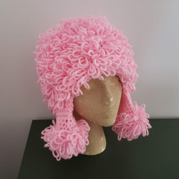 New Item! Pink Poodle Hat, Handmade Poodle Hat, Soft Pink Funky Hat, Handmade Hats, Adult, Child, Toddler Size Hats, Country Goods