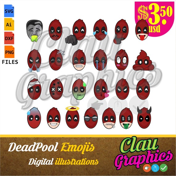 Download DeadPool Emojis SVG patterns DXF files PNG images and | Etsy