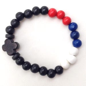 Wooden orthodox prayer beads bracelet, serbian/russian flag color wrist rosary, Jesus prayer Brojanica, Christian jewelry, gift for him