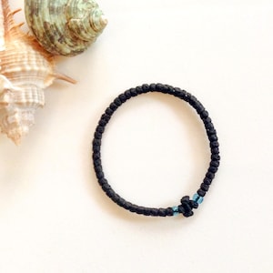 Black tiny knots Orthodox prayer rope bracelet with knotted cross and blue seed beads, wrist rosary, Jesus prayer bracelet, Brojanica