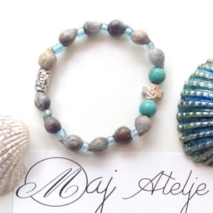 Engraved prayer cross Job&#39;s Tears bracelet, Orthodox prayer beads, Brojanica bracelet, blue Howlite Mary&#39;s tears prayer beads bracelet