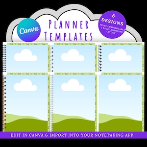 Portrait Digital Planner Template | Canva Editable | 6 Styles with Hyperlinked Tabs
