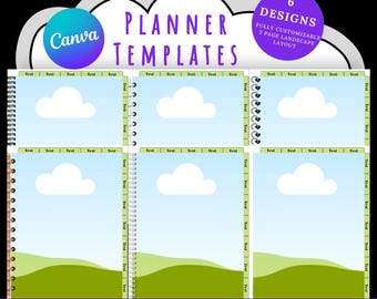 Portrait Digital Planner Template | Canva Editable | 6 Styles with Hyperlinked Tabs