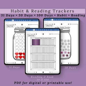 Colora il tuo pacchetto di tracker dei progressi Tracker delle abitudini stampabile Tracker dell'umore Tracker della lettura PDF 30 31 Sfida di 100 giorni Inserto per agenda digitale Goodnotes
