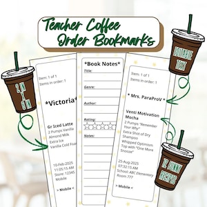 Starbucks Inspired Teacher Bookmark Template Funny Editable Canva Bookmarks Teacher Appreciation Gifts Printable Coffee Order Bookmarks PDF