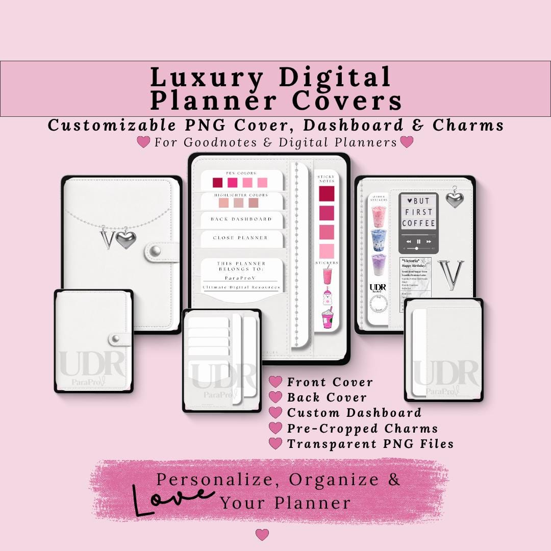 Luxury Digital Planner Covers PNG for Goodnotes | Customizable Leather ...