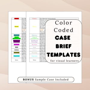 Color-Coded Case Brief Templates for Law & Paralegal Students | Legal Case Brief IRAC Study Guide | Editable Case Brief Word Doc w/ Example