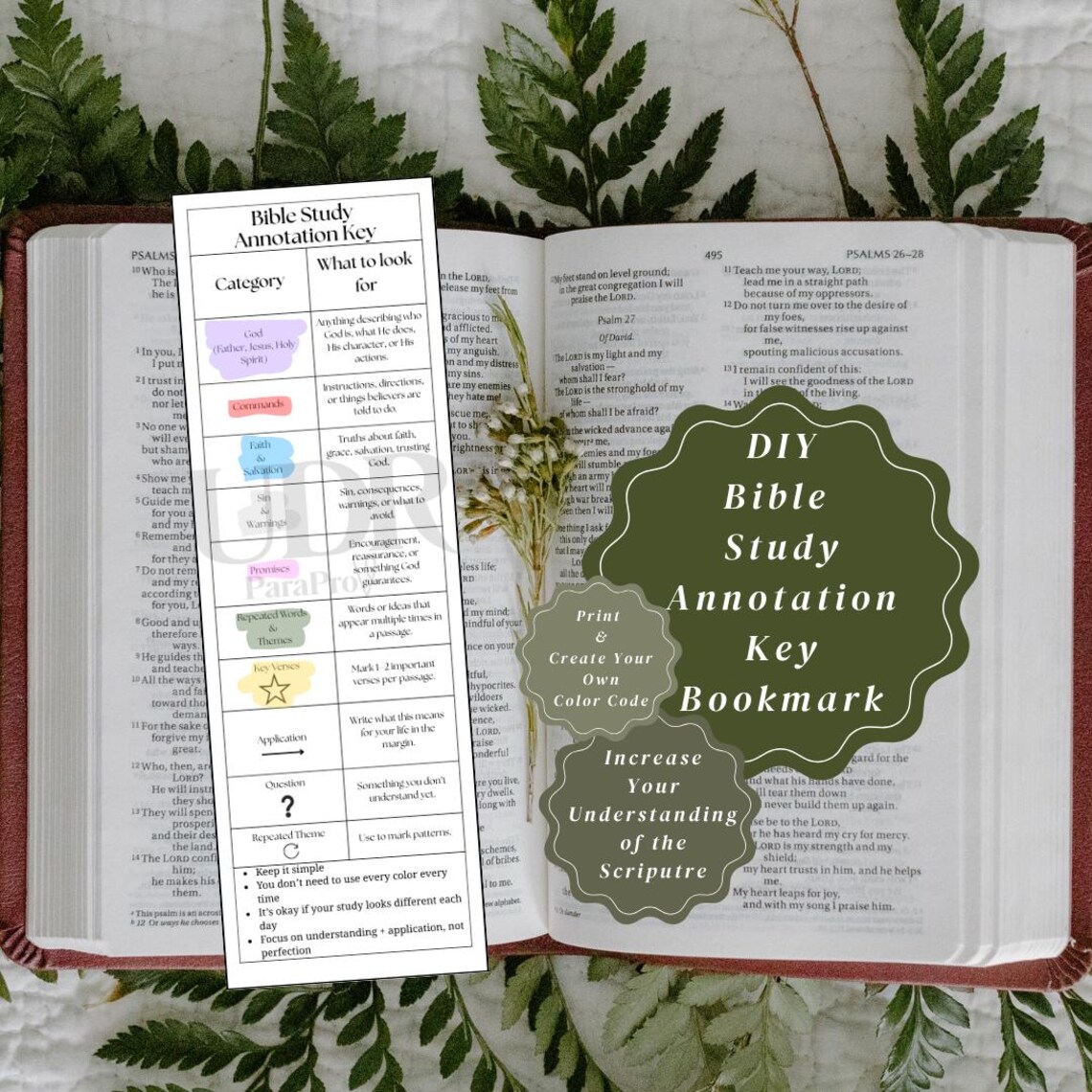 Bible Annotation Key Bookmark Printable | Bible Journaling Color Code ...