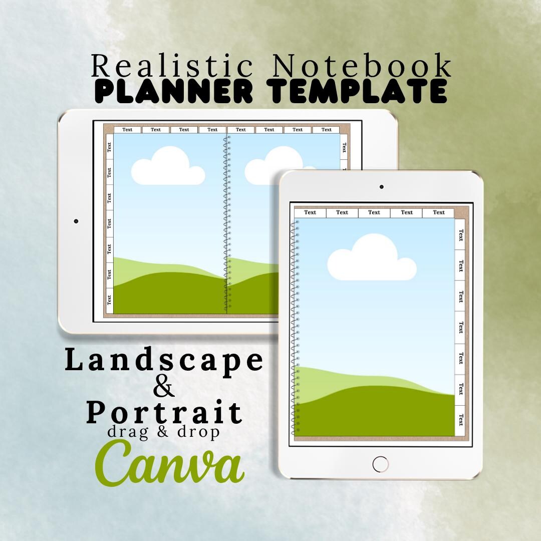 Realistic Notebook Planner Template | Hyperlinked Canva Design (digital ...