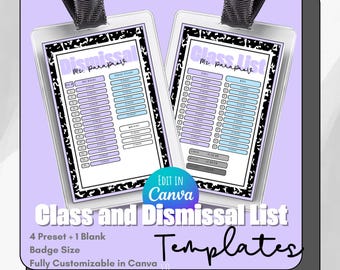 Badge Size Editable Class List & Dismissal List Template | Teacher Substitute Classroom Management Canva Tool
