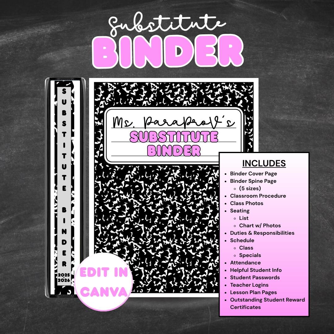 Editable Substitute Binder Canva Template | Composition Style ...