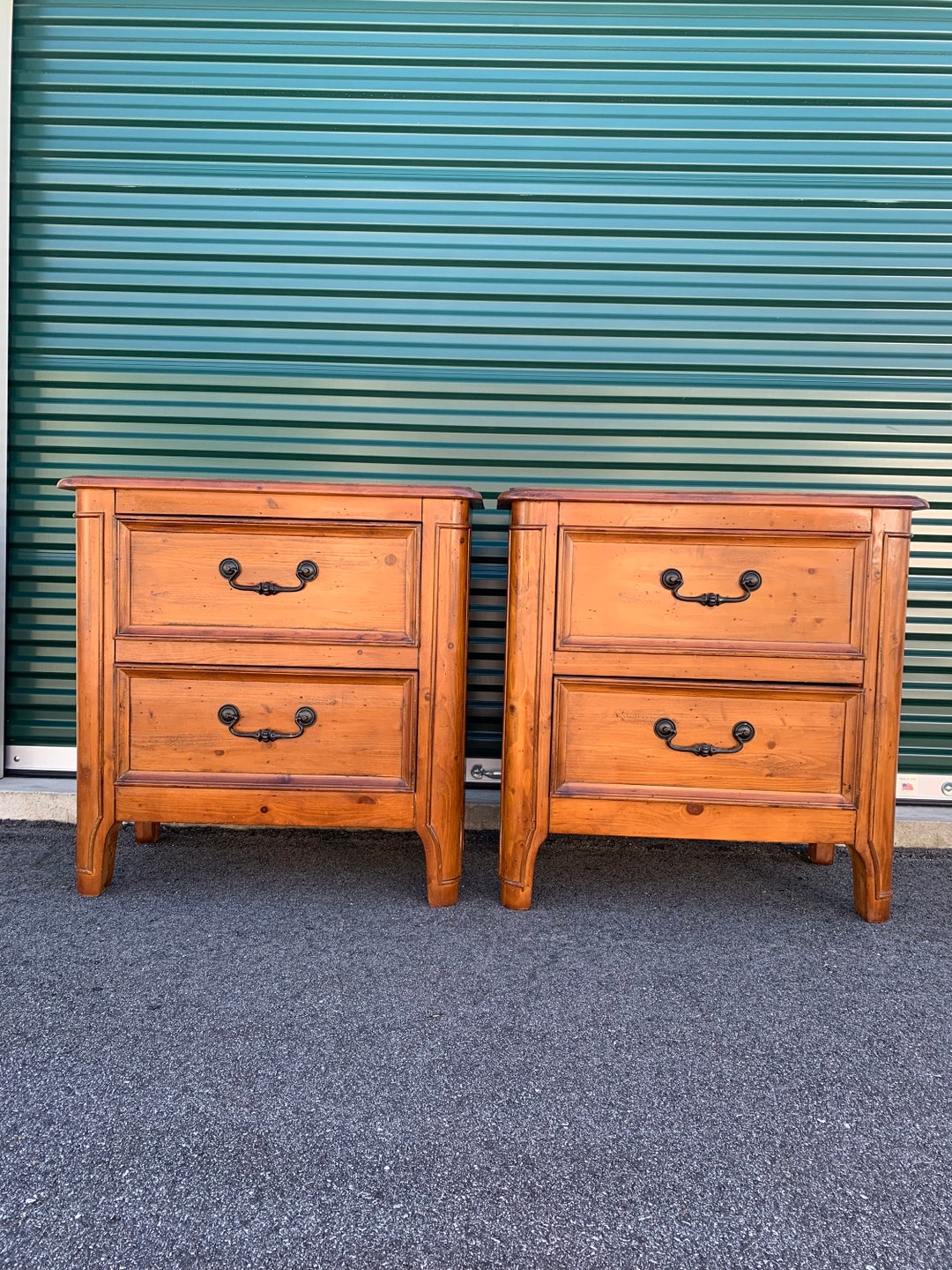 Huge Pair of 2 Pine End Tables Nightstands Bed Side Tables Farmhouse